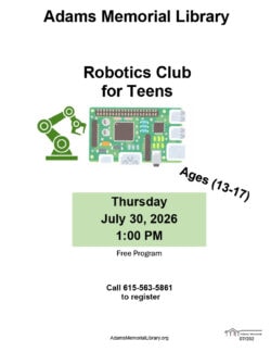This is the Teen Robots Club July 30, 2026 notification.