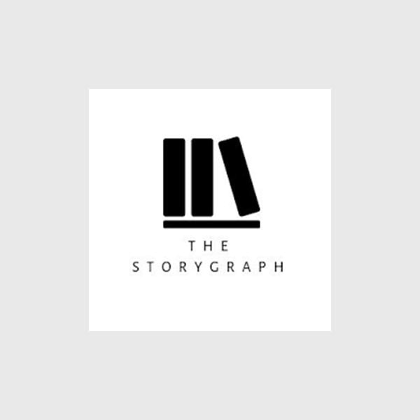 The StoryGraph logo features three black vertical bars resembling books, with one leaning to the right, above the words THE STORYGRAPH in uppercase letters on a white background.